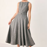 SILVER LINING BELTED A-LINE MIDI DRESS