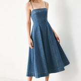 SUMMER INDIGO DENIM MIDI DRESS