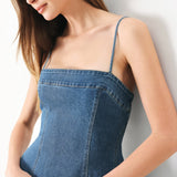 SUMMER INDIGO DENIM MIDI DRESS