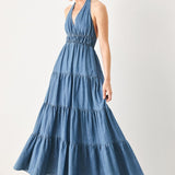 OCEAN SKY DENIM MIDI DRESS