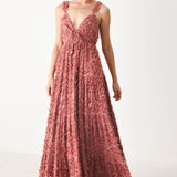 TWILIGHT ROSETTE WOVEN MAXI DRESS