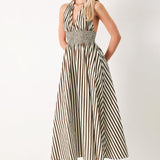 VACATION LINE STRIP WOVEN MIDI DRESS