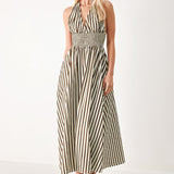 VACATION LINE STRIP WOVEN MIDI DRESS