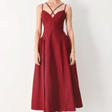 MIDNIGHT MERLOT WOVEN MIDI DRESS