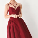 MIDNIGHT MERLOT WOVEN MIDI DRESS