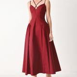 MIDNIGHT MERLOT WOVEN MIDI DRESS