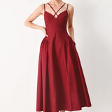 MIDNIGHT MERLOT WOVEN MIDI DRESS