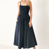 EASY BREEZE NAVY WOVEN MIDI DRESS