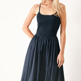 EASY BREEZE NAVY WOVEN MIDI DRESS