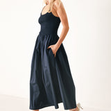 EASY BREEZE NAVY WOVEN MIDI DRESS