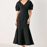 SOIRÉE PUFF WOVEN MIDI DRESS