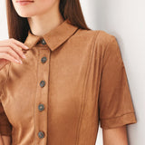 DARLING CAME FAUX SUEDE MIDI SHIRT DRESS