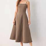 COFFEE BEAN SWING WOVEN MIDI DRESS