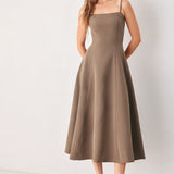COFFEE BEAN SWING WOVEN MIDI DRESS