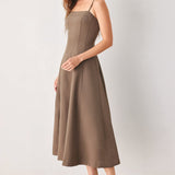 COFFEE BEAN SWING WOVEN MIDI DRESS