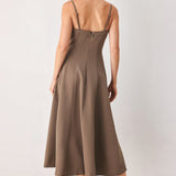 COFFEE BEAN SWING WOVEN MIDI DRESS