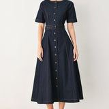 ROMANTIC DENIM WOVEN MIDI DRESS