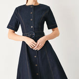 ROMANTIC DENIM WOVEN MIDI DRESS