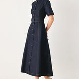 ROMANTIC DENIM WOVEN MIDI DRESS