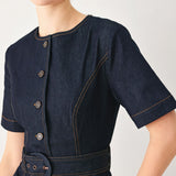ROMANTIC DENIM WOVEN MIDI DRESS