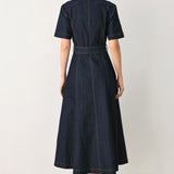 ROMANTIC DENIM WOVEN MIDI DRESS