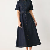 ROMANTIC DENIM WOVEN MIDI DRESS
