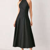 AFTER DARK HALTER DENIM MIDI DRESS