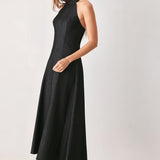 AFTER DARK HALTER DENIM MIDI DRESS