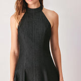 AFTER DARK HALTER DENIM MIDI DRESS