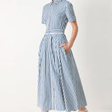 COASTAL MUSE STRIP WOVEN MIDI SHIRT DRESS