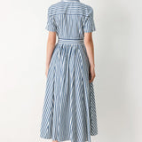 COASTAL MUSE STRIP WOVEN MIDI SHIRT DRESS