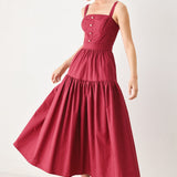 BERRY ROMANCE WOVEN MIDI DRESS
