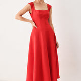 SCARLET ROMANCE WOVEN MIDI DRESS