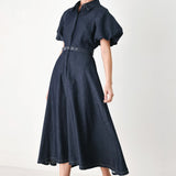MIDNIGHT IN MANHATTAN DENIM MIDI DRESS