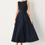 TAILORED STITCH DENIM MIDI DRESS