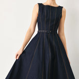 TAILORED STITCH DENIM MIDI DRESS