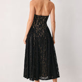 MIDNIGHT GARDEN HALTER WOVEN LACE MIDI DRESS