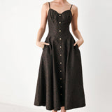 BUTTONED IN CHOCOLATE SWEETHEART MIDI DRESS