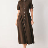 BARK BROWN VINTAGE WOVEN MIDI DRESS