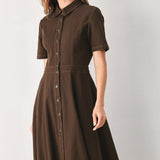 BARK BROWN VINTAGE WOVEN MIDI DRESS