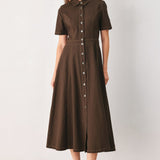 BARK BROWN VINTAGE WOVEN MIDI DRESS