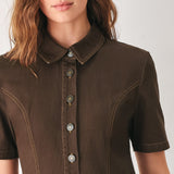 BARK BROWN VINTAGE WOVEN MIDI DRESS