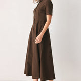 BARK BROWN VINTAGE WOVEN MIDI DRESS