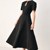AFTER DARK ELEGANCE JEWELED MIDI DRESS