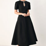AFTER DARK ELEGANCE JEWELED MIDI DRESS
