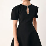 AFTER DARK ELEGANCE JEWELED MIDI DRESS