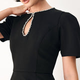 AFTER DARK ELEGANCE JEWELED MIDI DRESS