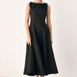 TIED TO TONIGHT BOW SHOULDER MIDI DRESS