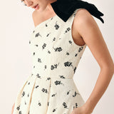 PERFECTLY POISED ONE SHOULDER BOW MIDI DRESS