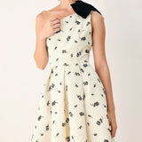 PERFECTLY POISED ONE SHOULDER BOW MIDI DRESS